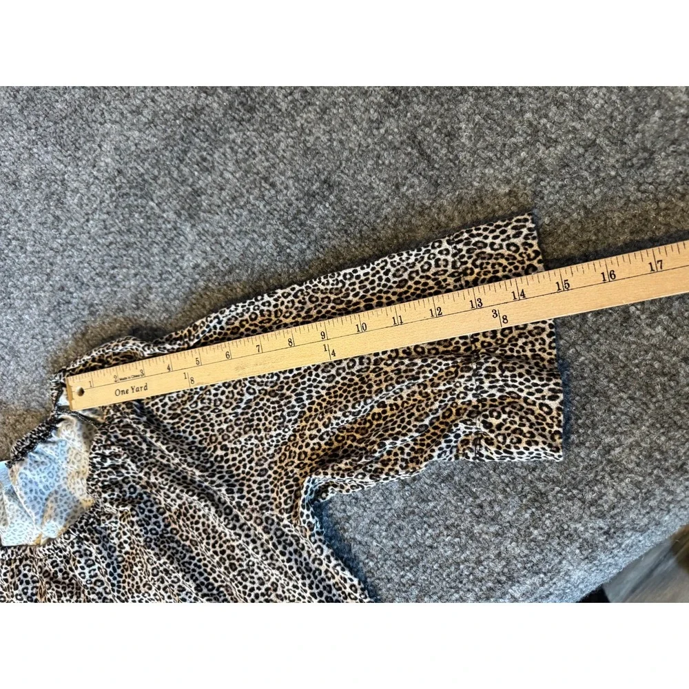 Michael Kors Womens Leopard Print Scoop Neck Bubble Hem 3/4‎ Sleeve Blouse Tan
